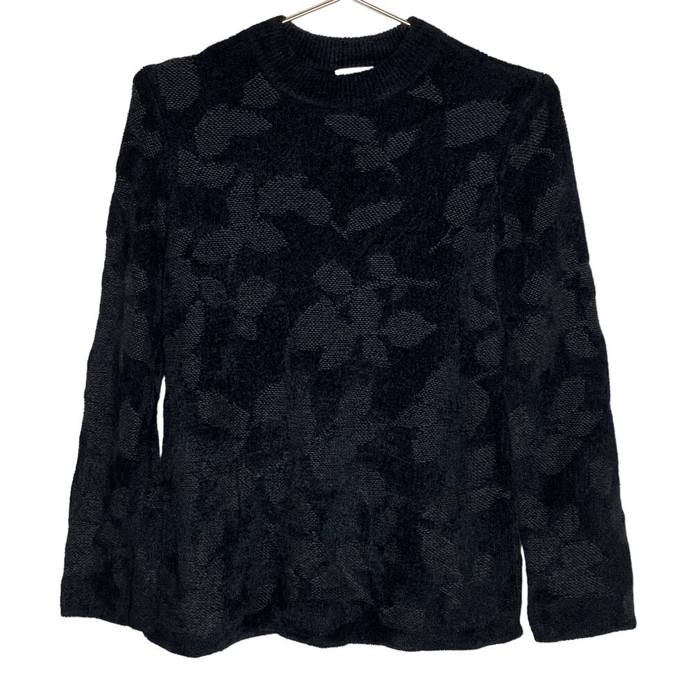 J Jill Womens Size XS Black‎ Floral Sweater Pullover Long Sleeve Silk Wool Blend
